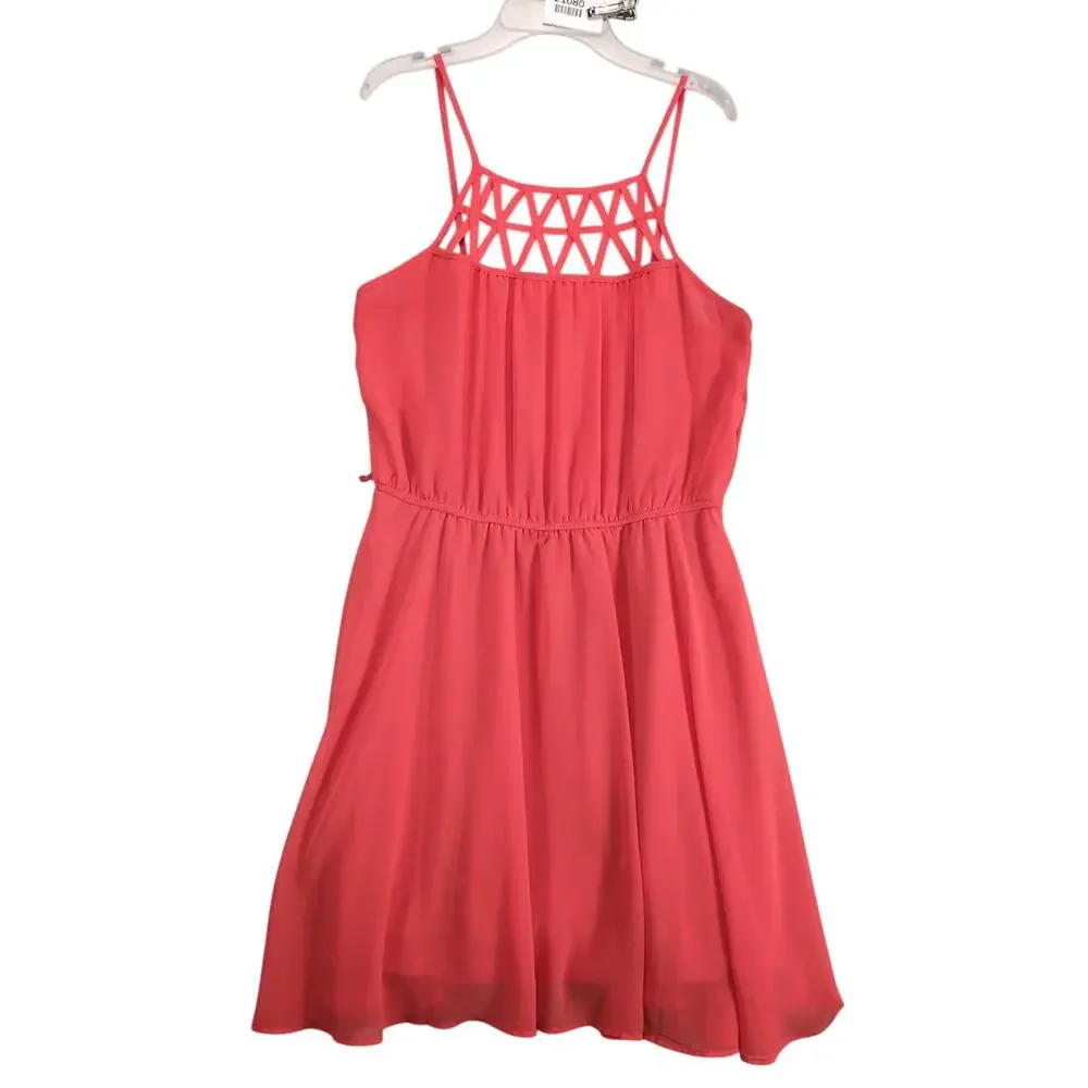 Sequin Hearts Orange Chiffon Sleeveless Mini Sun Dress Jr Sz M Lattice Straps - Picture 1 of 10